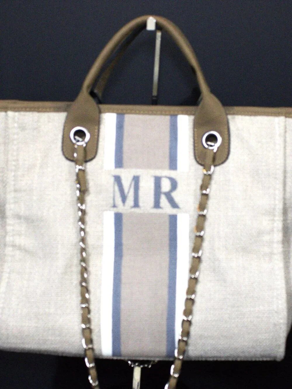 Lily&Bean London, Canvas Tote w/ Top Handles and Chain Strap. Silver Hardware